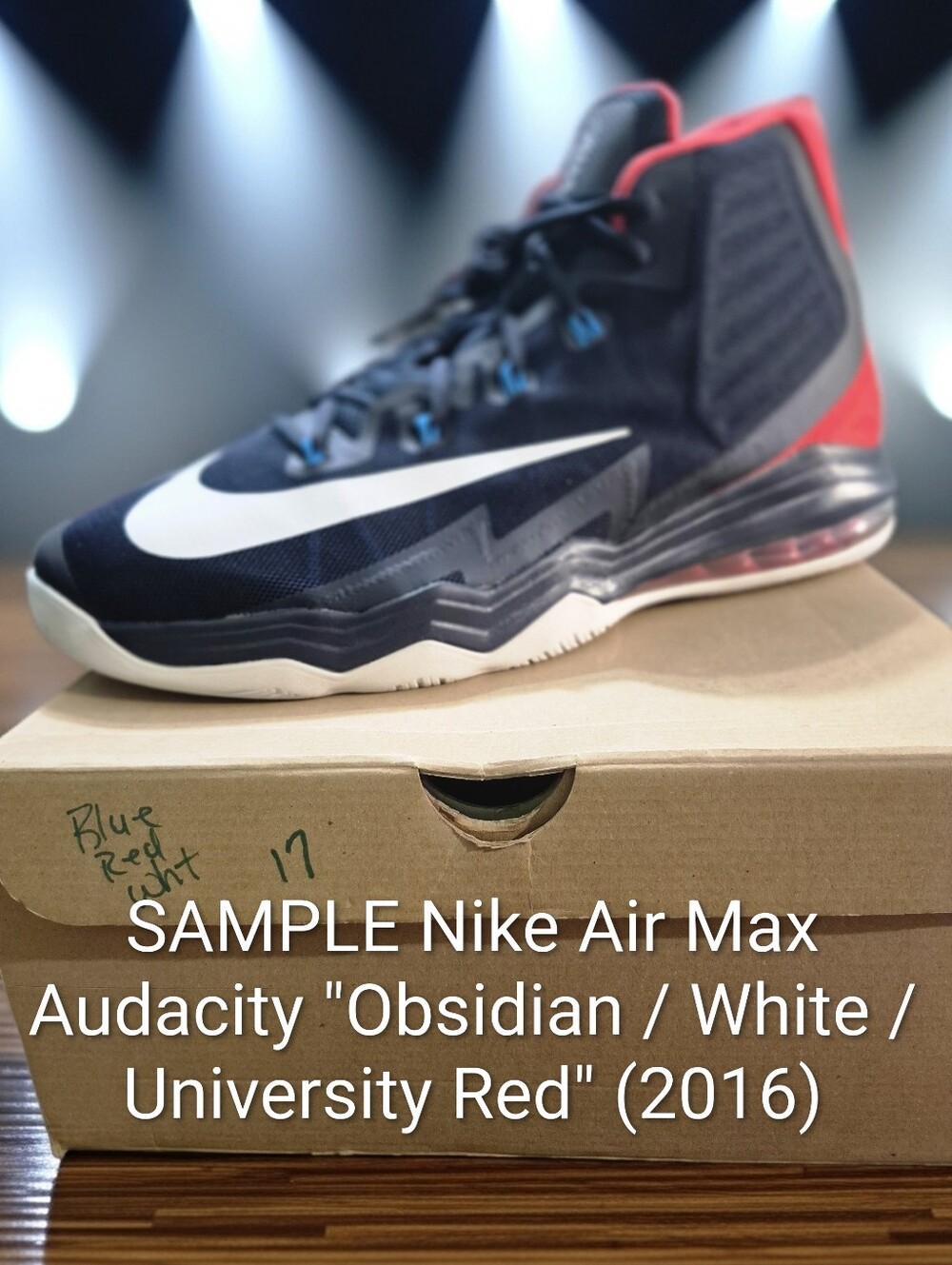 SAMPLE Nike Air Max Audacity "Obsidian / White / University Red" (2016) Mens 17